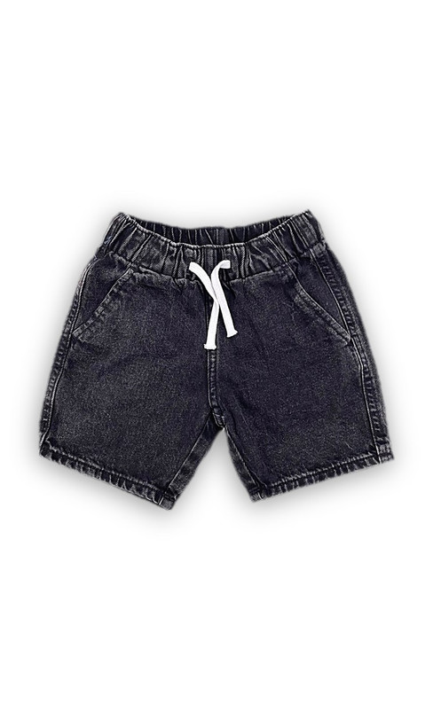 شلوارک جین ذغالی (مشکی) پسرانه H&M با کمر کشی و بند تنظیمشونده - سایز ۱.۵ تا ۲ سال
